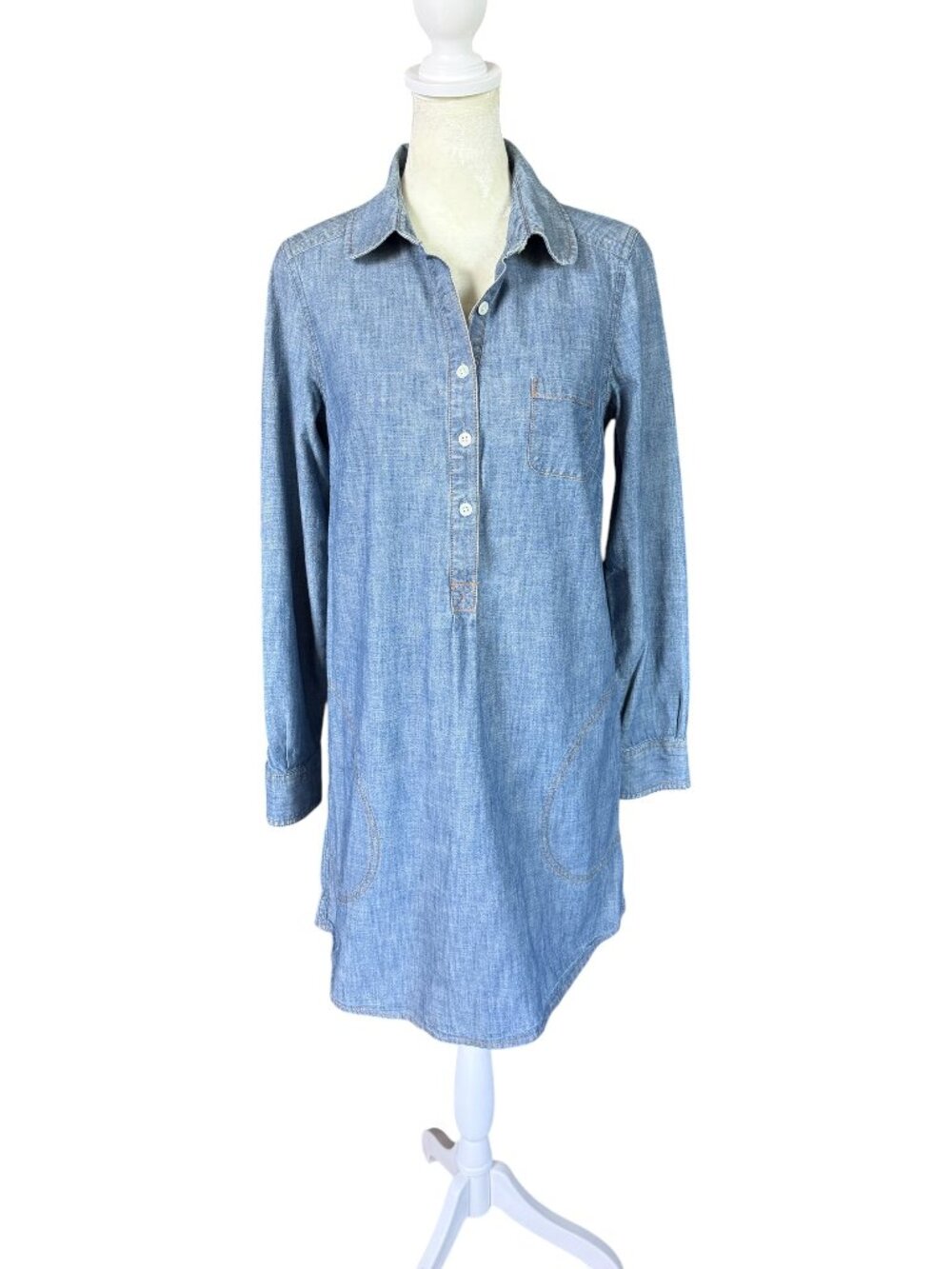 Lands' End Canvas women's blue denim long sleeve collared shirt dress size 0